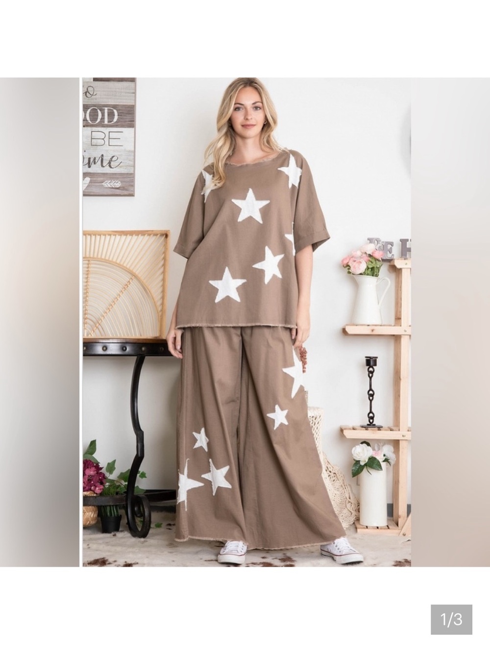 Blue Velvet NWT Oversized Women's Star Print Pant & Top Set. Small, Med, Lg., XL